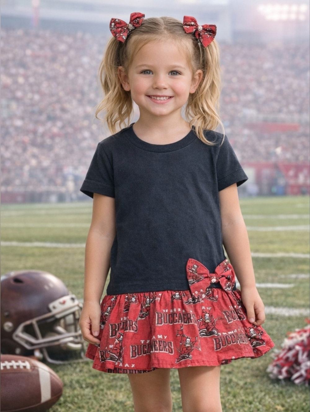 Girls Tampa Bay Buccaneers Dress Size 7 Black Red NFL Game Day Bow Cotton